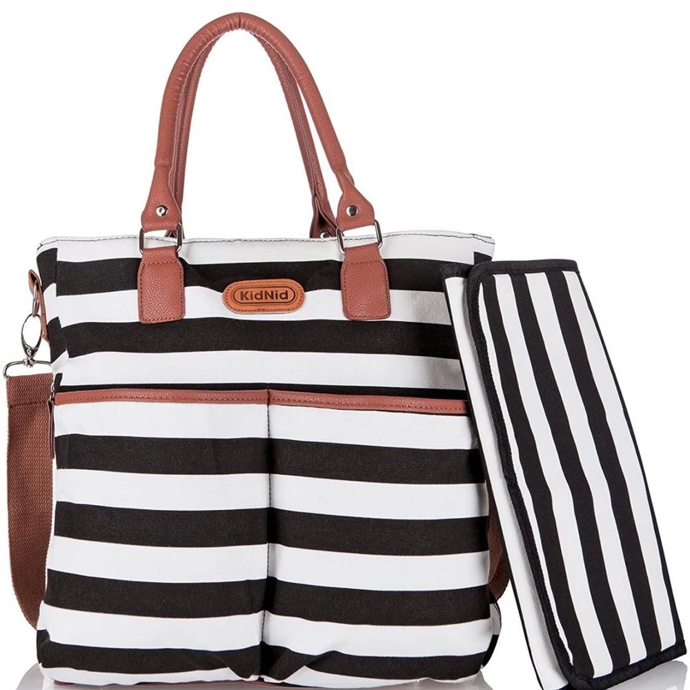 KIDNID LUXURY TOTE DIAPER BAG BLK/WHT STRIPES